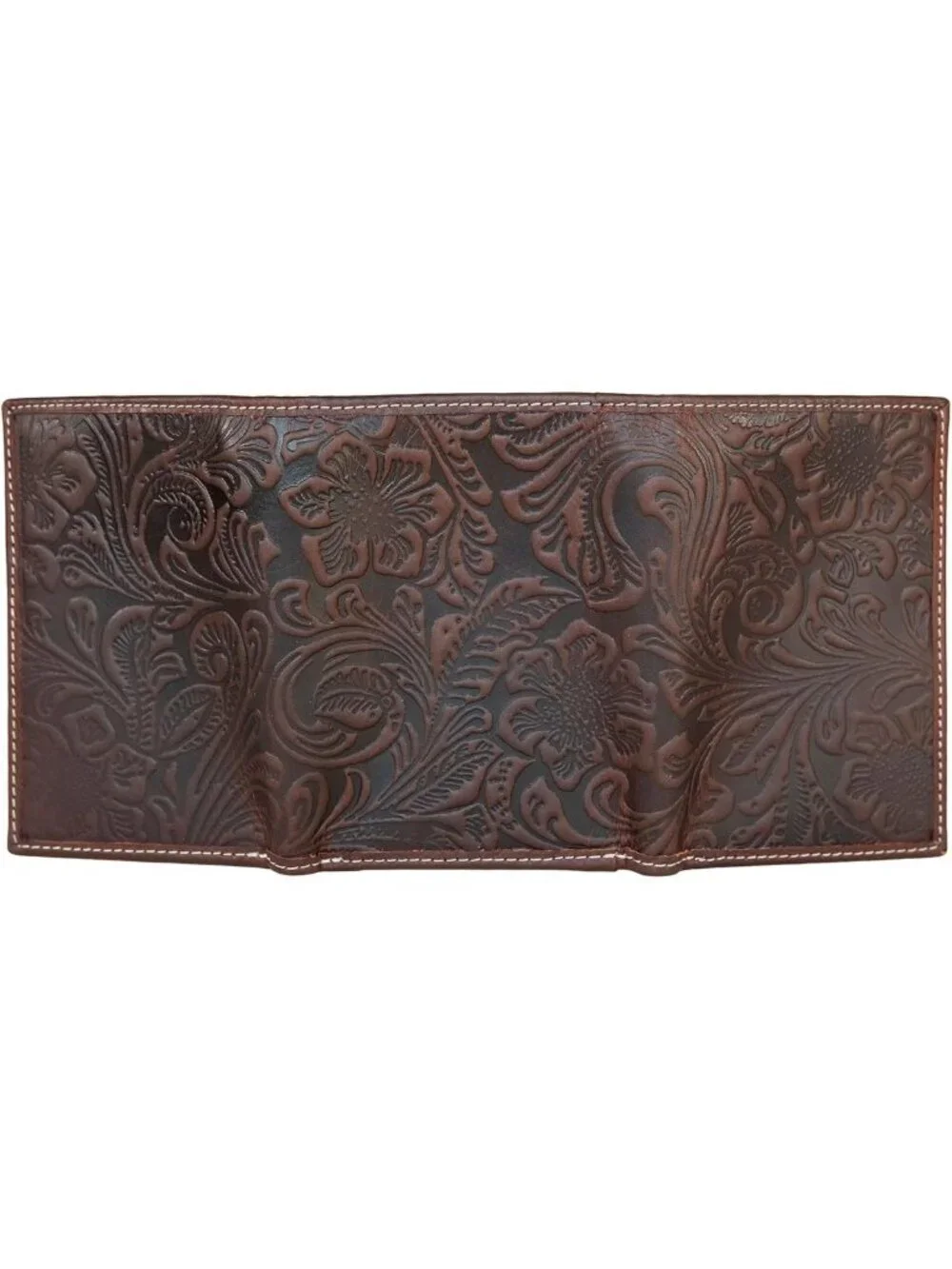 Floral Embossed Leather Trifold Wallet for Men, RFID Blocking, Brown Design